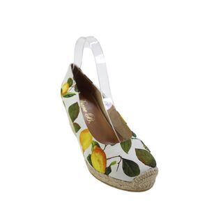 Diane B Womens Lemon Print Espadrille Wedges White Yellow Size 7